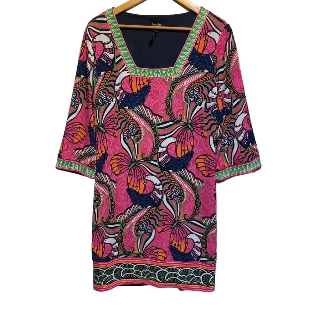 Laundry By Shelli Segal Dress Lined Paisley Peacock Butterfly Print SZ 8